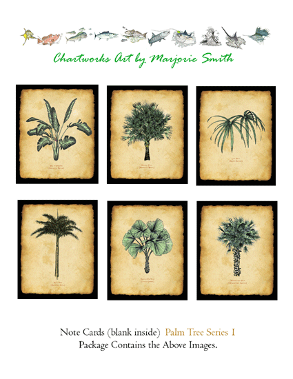 Palm Trees, Series 2B.  Parchment Background with Black Border
